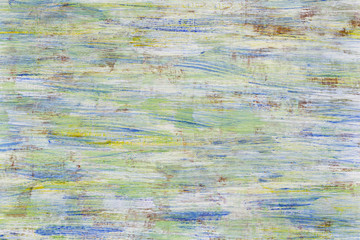 Green and blue background of painted texture on wood plank.