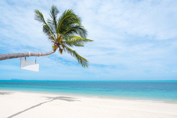 Fototapeta na wymiar Coconut trees stretch into the sea