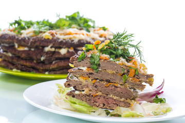 liver pie layer cake stuffed with carrots