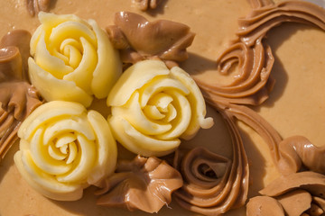 Decoration in the form of a rose on a cake. Top view