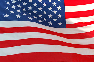 Waving star and stripes American flag on white background