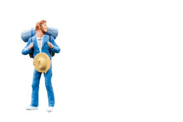 Miniature Backpacker , Tourist people isolated on white background with clipping path