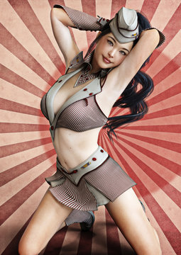 Pin up girl , Japanese female . 3d rendering