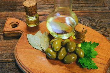 green olives and olive oil