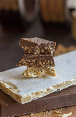 Various types of turrons,nougat, chocolate, nuts and soft nougat.