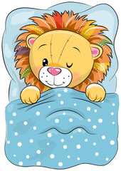 Obraz premium Cartoon Sleeping Lion in a bed