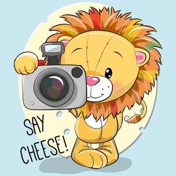 Cute cartoon Lion with a camera