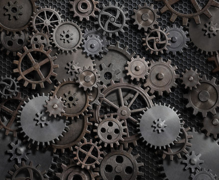 gears and cogs steam punk mechanical background 3d illustration