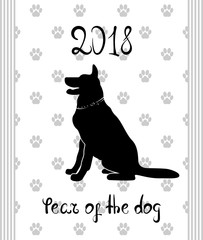 Chinese New Year 2018. Zodiac Dog. Happy New Year card, pattern, art with dog. Hand drawn Vector illustration.