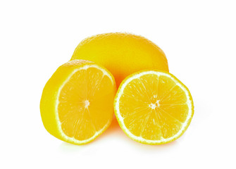 Lemon and cut half slice isolated on white background