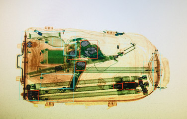 Real X-ray image of the suitcase at the airport security service