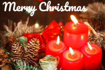 Christmas still life with candles. greeting card