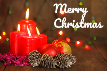 Christmas still life with candles. greeting card