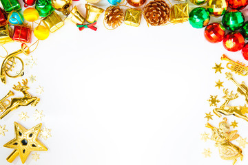 Christmas frame with Christmas ornaments and decorations and copy space for text