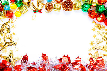 Christmas frame with Christmas ornaments and decorations and copy space for text