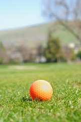Orange golf ball ready to play