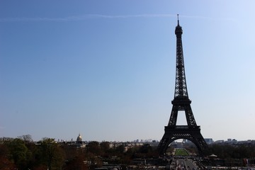 Fototapeta premium Eiffel tower with blue sky seen from Trocadero 