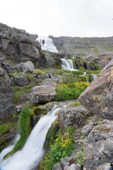 Landschaft rund um den Dynjandi-Wasserfall in den Westfjorden, Island
