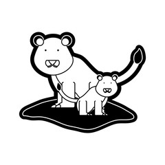 flat line  monchromatic  lion over  white background  vector illustration