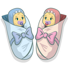 vector illustration with two babies, boy and girl