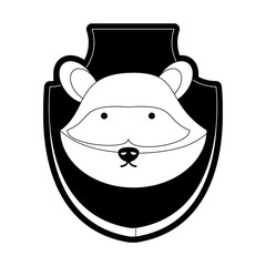 flat line monchromatic animal trophy  with  raccoon over white background  vector illustration