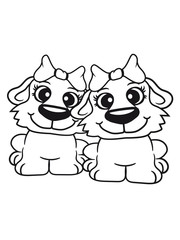 freundinnen freudne 2 team paar schwestern löwe tiger bär weiblich mädchen girl hübsch schön schleife frau sitzen klein kind warten gehorsam lustig hund welpe süß niedlich haustier comic cartoon
