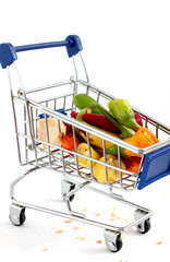  pieces of  colorful chili pepper in a shopping cart