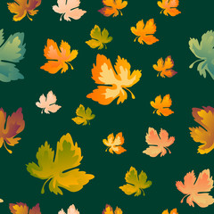 Autumn leaves seamless pattern, vector background. Red, yellow and green maple leaf, For the design of wallpaper, fabric, decoration material