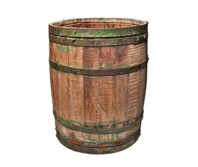 Open Textured wooden and iron brewery barrel - clipping path