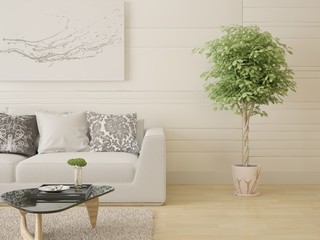 Mock up a fashionable living room with a compact sofa on a light background.