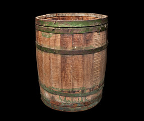 Open Textured wooden and iron brewery barrel - clipping path