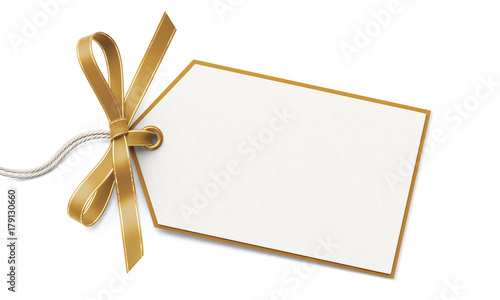 Blank Gift Tag And Golden Ribbon Bow With Gold Border Wall Mural Wallpaper Murals Electriceye<script async src=