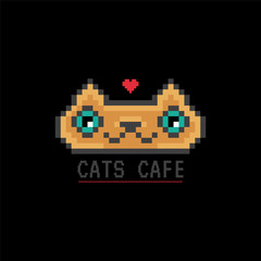Cute nice ginger pixel cat. Pixel art. Domestic cat portrait. It can be used for printing on t-shirts, postcards, stickers, or for your design. Modern style.