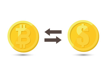 Bitcoin to dollar exchange icon on white