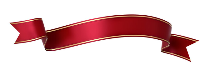 Red ribbon banner with gold border - arc up and wavy ends - front and back