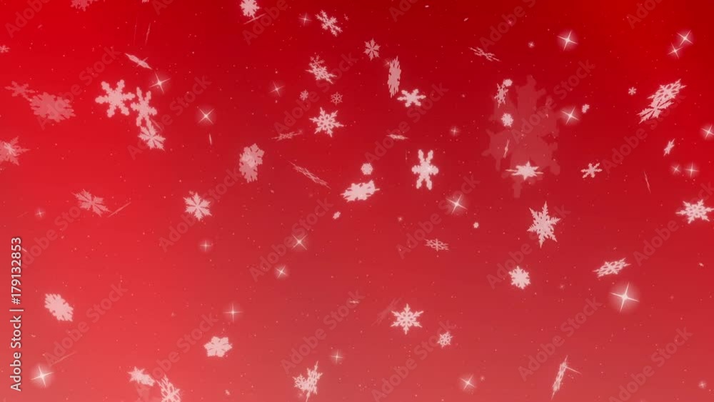 Poster white snowflakes falling on a warm red background loop