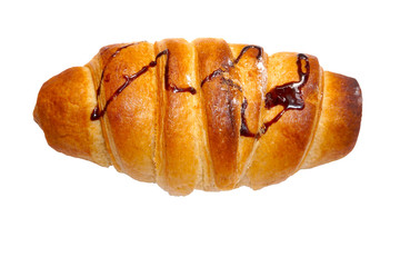 Top view of croissant on white background.