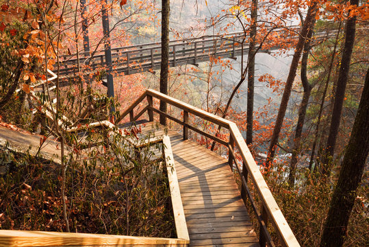 Wooden Walkway and Suspension Bridge over the Tallulah River