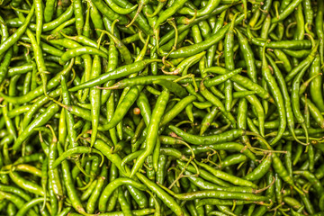 Green chillies for sale in Mapusa Market, Goa