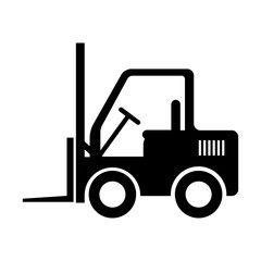 Black forklift truck vector icon on white background