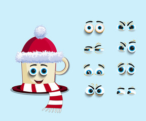 Cute cartoon steaming cup with set of eyes