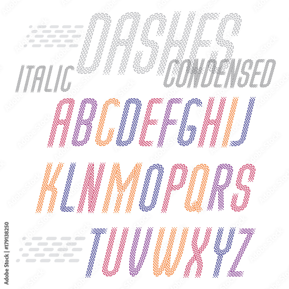 Poster vector capital condensed modern alphabet letters set. rounded italic retro type font, script from a 