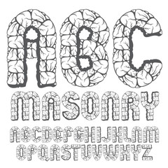 Set of trendy old vector capital English alphabet letters, abc isolated. Bold rounded font, typescript for use as business poster design elements. Created using masonry texture.
