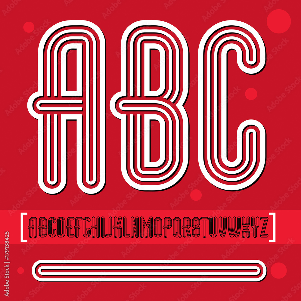 Fototapete vector trendy retro uppercase alphabet letters collection. disco thin, narrow type font, script from