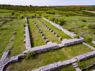 Adamclisi old Roman Fortress in Dobrogea Romania aerial view