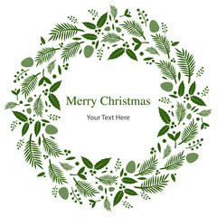 christmas floral wreath frame flat vector