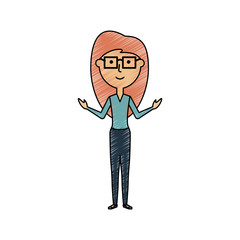flat line  colored teacher woman doodle over white background  vector illustration