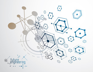 Engineering technology vector wallpaper made with circles and lines. Technical drawing abstract background.