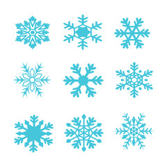 snowflake winter set of black isolated nine icon silhouette on white background