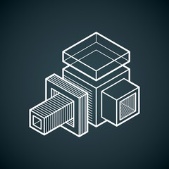 3D engineering vector, abstract shape made using cubes and geometric forms.